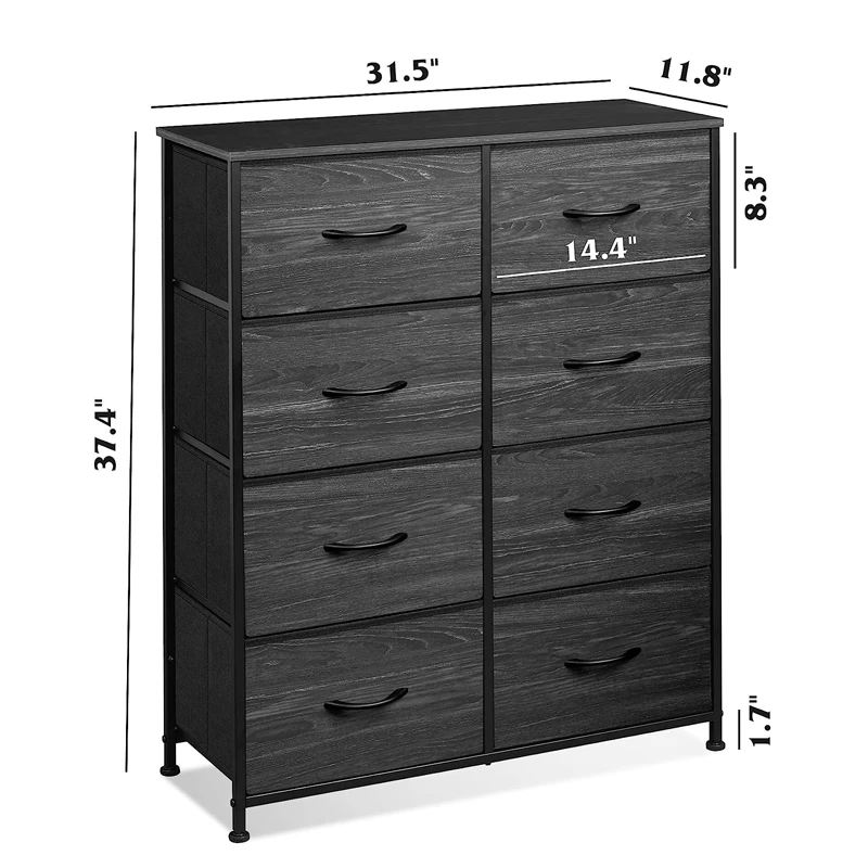 Wood Double Dresser Chest  With 8  Fabric  Drawers for Living Room Rustic Brown