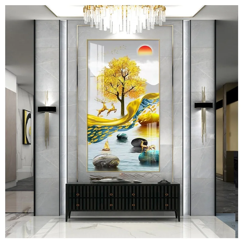 Living Room Decor Gold Rich Tree Canvas Lucky Posters Crystal Porcelain wall art paintings trees