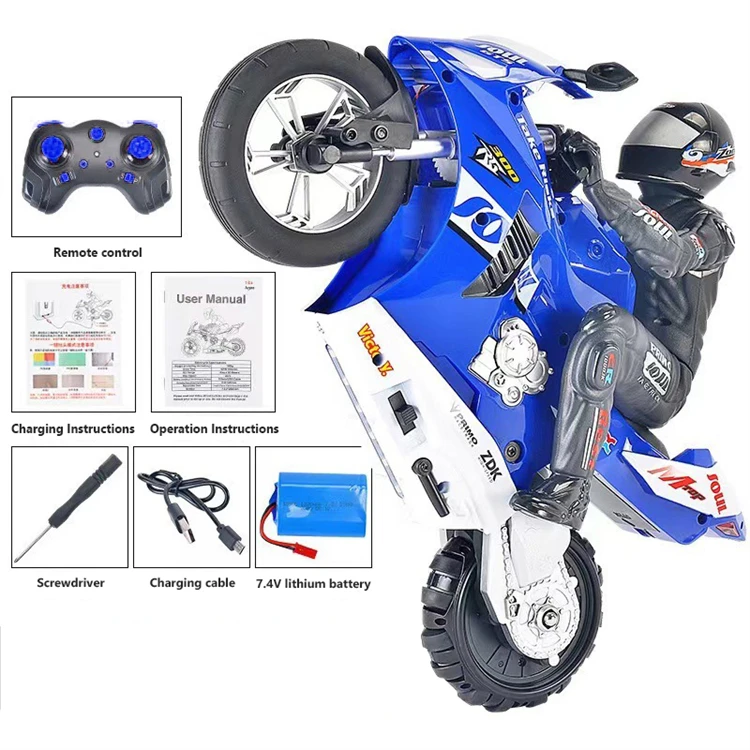 Stunt single wheel standing 360 degree drift remote control motorbike toy blue red RC motorcycles for children