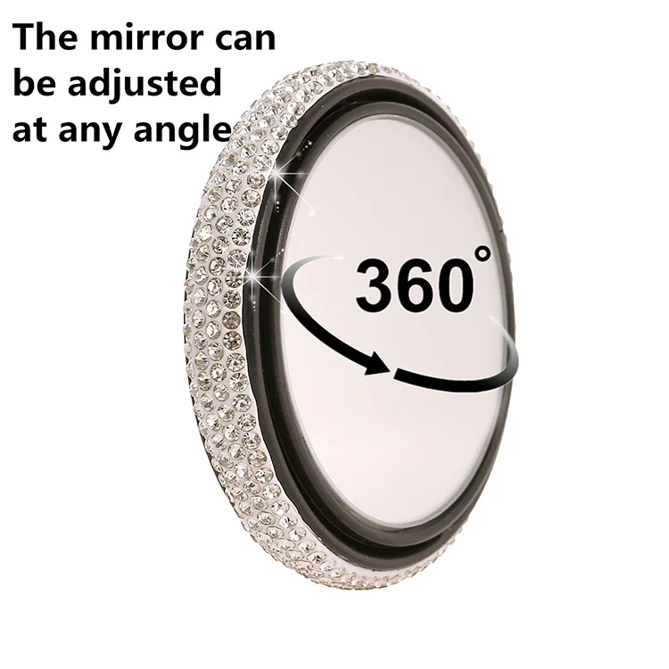 Diamond-studded car rearview mirror 360 degree rotating car small round mirror car auxiliary blind spot rearview mirror