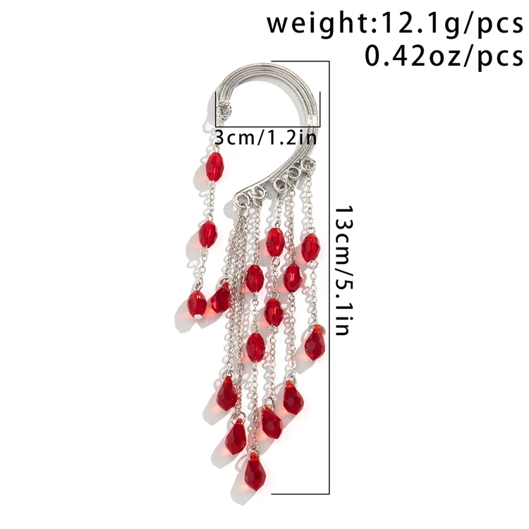 Fashion Punk Gothic Exaggerated Women Jewelry Red Crystal Blood Tassels Big Pendant Drop Ear Hook Earrings