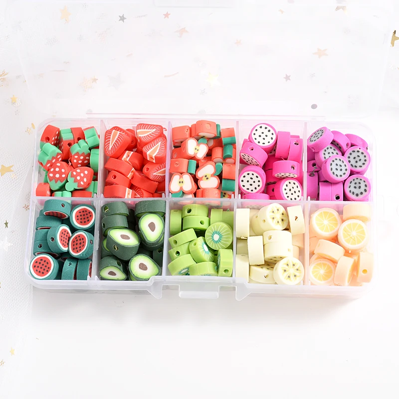 Mixed Color Cute Fruit Shape Design Polymer Clay Beads 200Pcs/Box Spacer Loose Beads For Necklace DIY Bracelet Craft Accessories