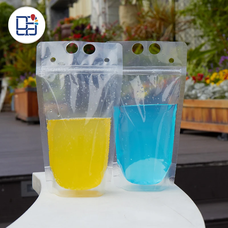 
Print Logo Self Standing Disposable Beverage Drink Juice Pouches Bags Plastic Food Packaging With Straws 