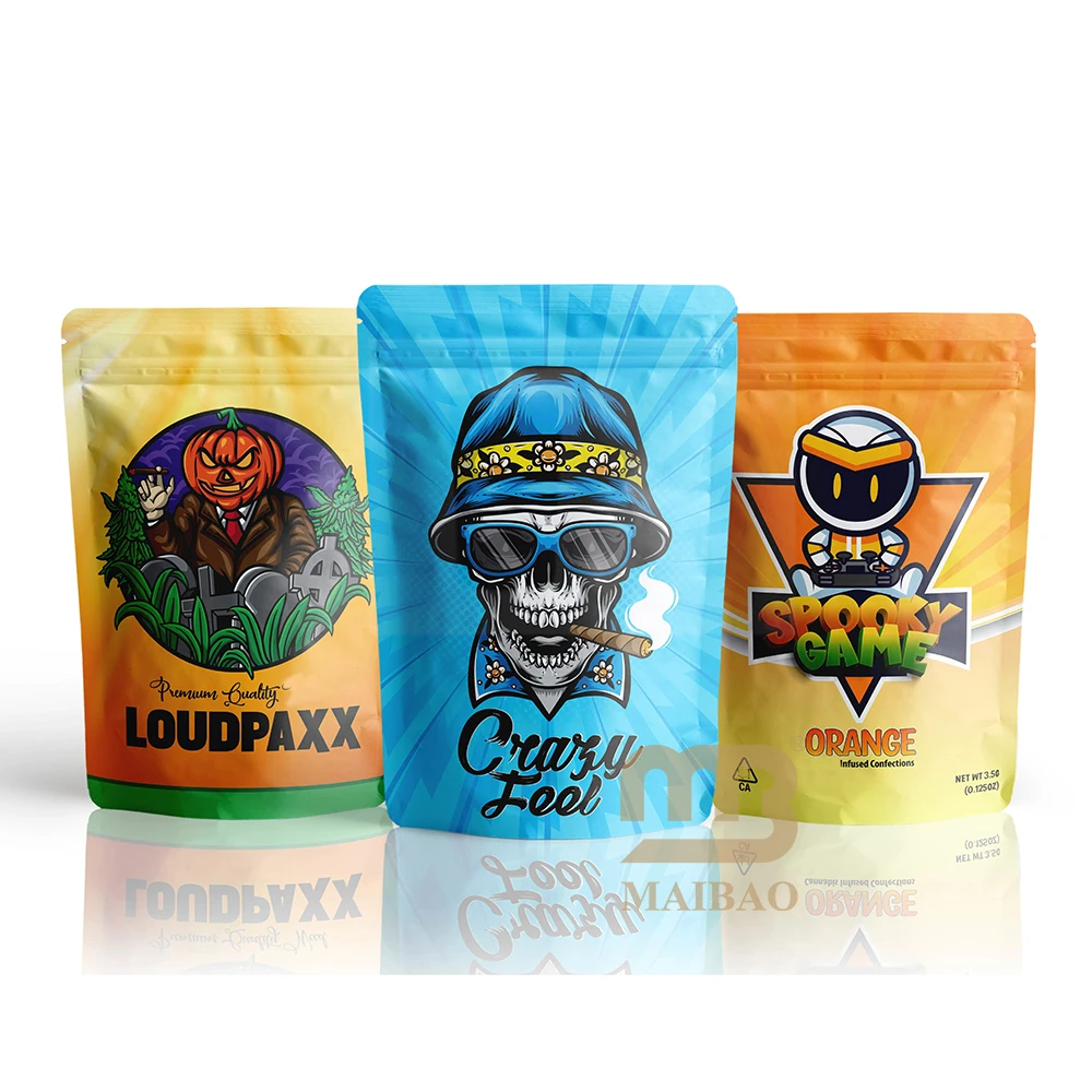 Moisture barrier Gummies 3.5 Mylar Bag Smell proof Child resistant Ziplock Resealable cr bag with Logo Custom design Printing