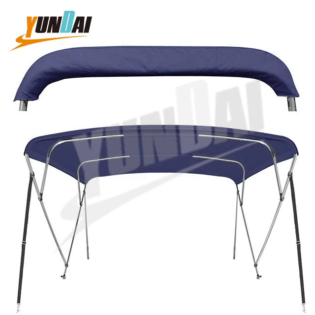 4 Bow Navy  600D Polyester Aluminum Boat Tent Top Cover with Rear Support Pole and Storage Boot Bimini Top for Boats