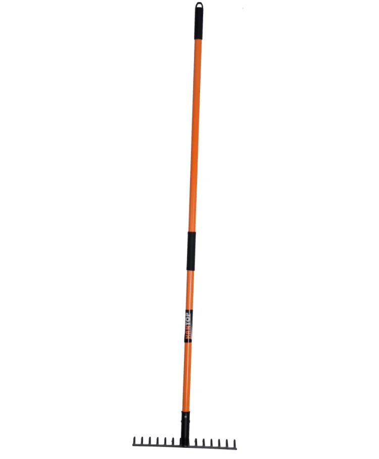41638  14T garden rake with long fiberglass  handle