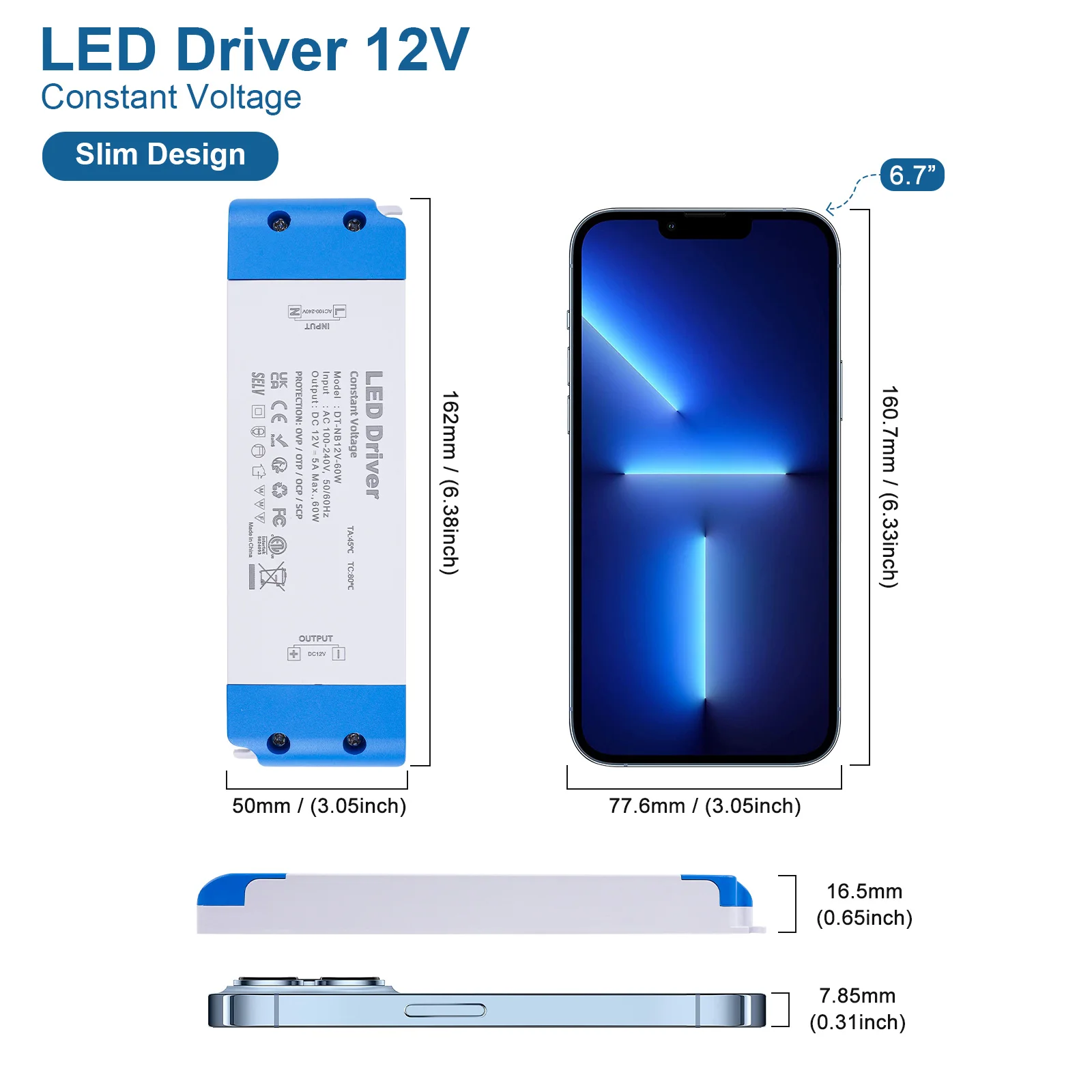 Светодиодный трансформатор 60 Вт/AC110V 220V в DC12V 24V Сапфировая Светодиодная лента с переключением источника питания