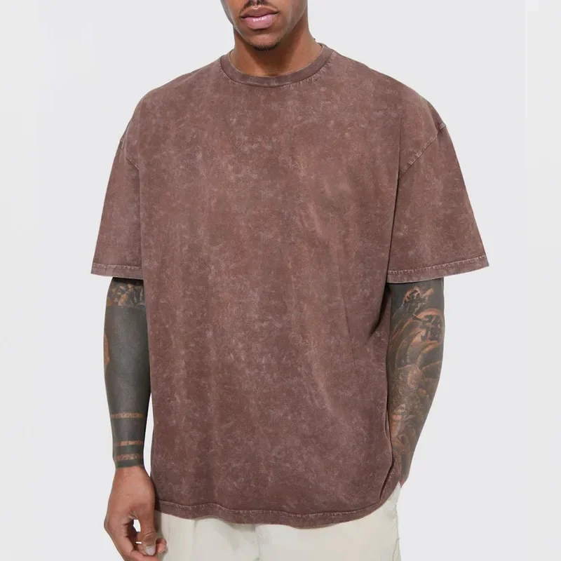 Custom Logo High Quality Heavyweight Relaxed Fit Oversized T-shirts Vintage Acid Wash Pump Cover Gym Fitness T Shirt for Men