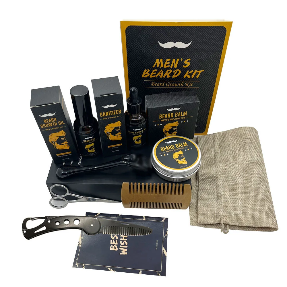 hot selling natural custom logo oem beard growth oil groom kit wholesale beard grooming kit