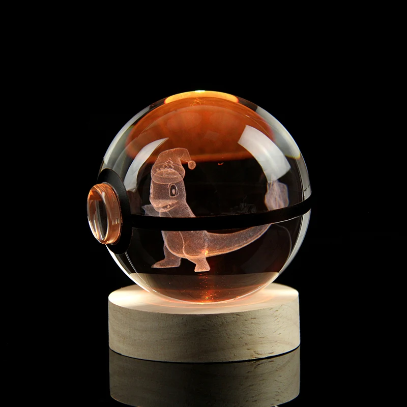 New Arrival 5CM Pokemon 3D Action Figures Charmander Christmas Hat Crystal Pokeball Led Night Lights for Children Toys Ball