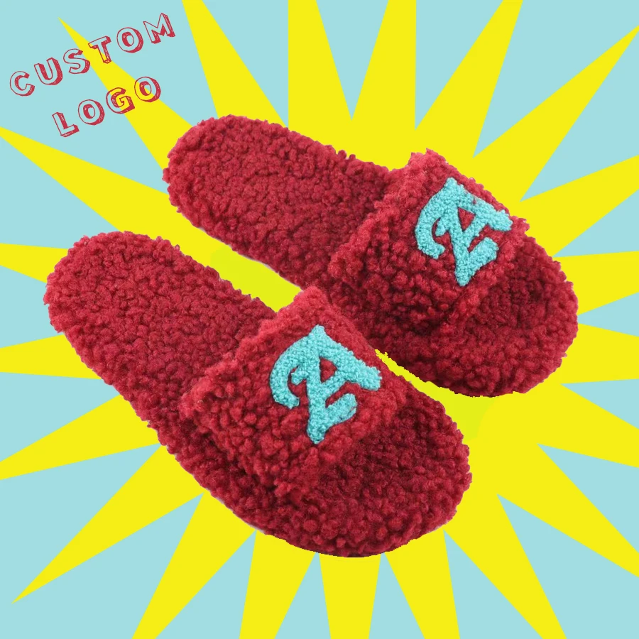 Wholesale Indoor Outdoor Slides PVC House Sandals Custom LOGO Slippers Footwear Fluffy Fur Slippers For Women