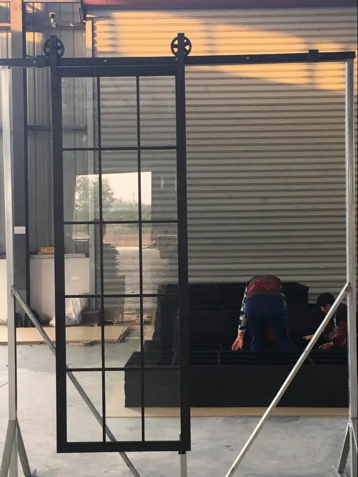 Premium Ameica/Europea Style Quality Smooth Iron Barn Doors  Powder Coating Steel Sliding Window and Doors with Screen