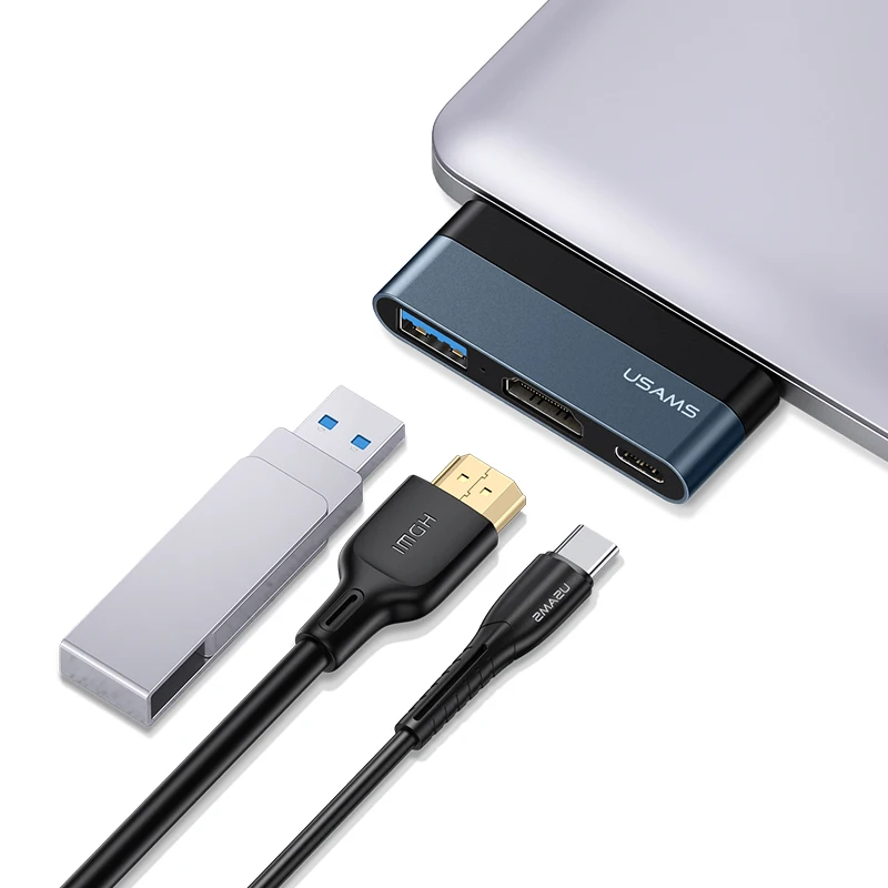 Usams Hot Sale US-SJ492 Type-C Mini HUB 3 In 1 USB+Type-C All One For PC Computer