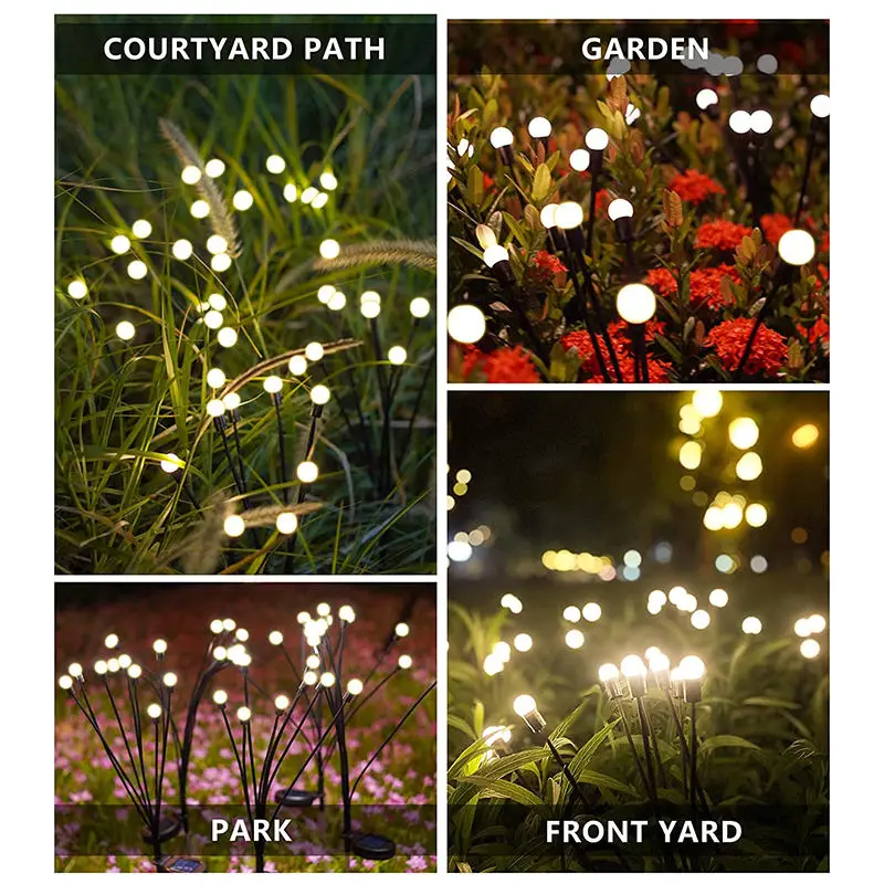 High Quality Outdoor Waterproof  6/8/10 LED Bulbs Solar Powered LED Swaying Light Firefly Garden decoration lawn Light