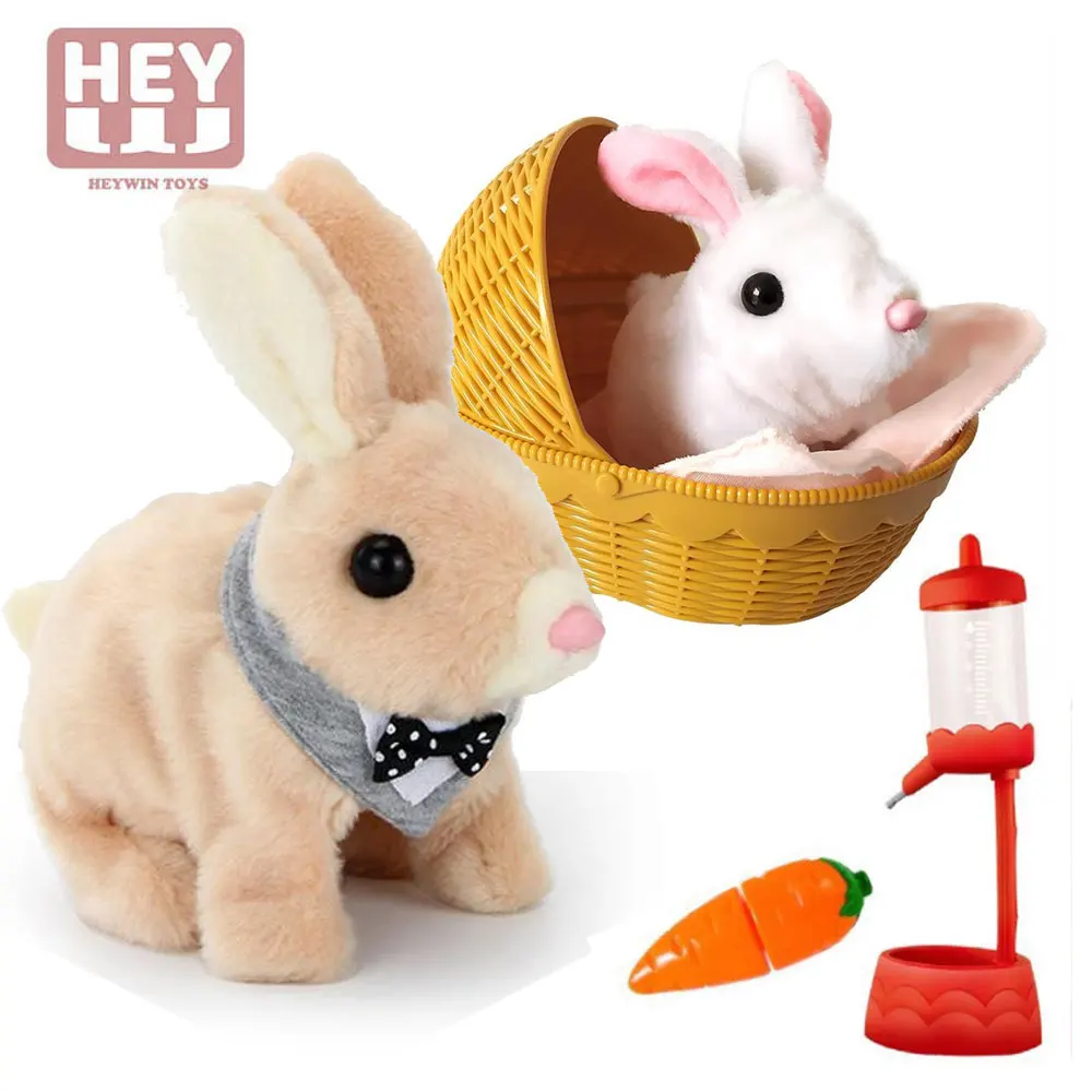 HEYWIN Electronic Toys for Kids,  Plush Bunny Pet Realistic Stuffed rabbit with Basket for girl best gift (933-1E)