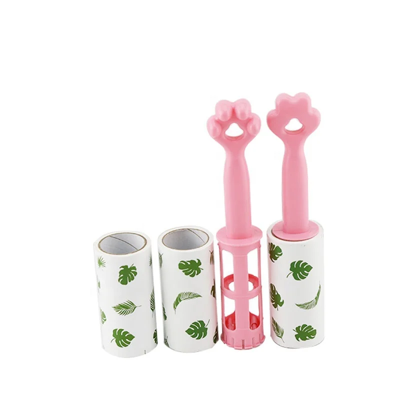 custom Hot Selling Cleaning dust Dog Pet hair remover strong sticky Household set Lint Roller with pink paw handle (1600640275226)