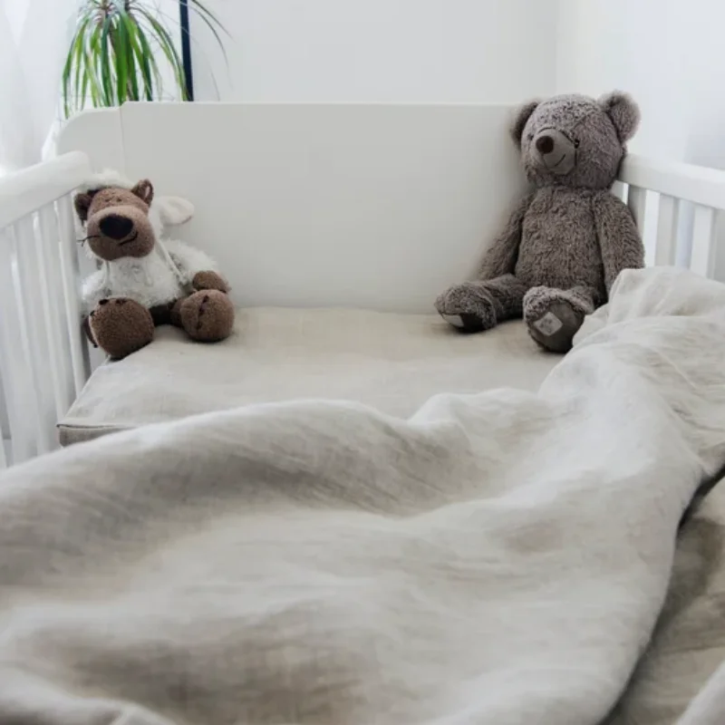 Newborn Antiallergic Neutral Stone Washed French Flax Linen Baby Fitted Crib Sheets Cot Sheet Soft Kid Bedding Set