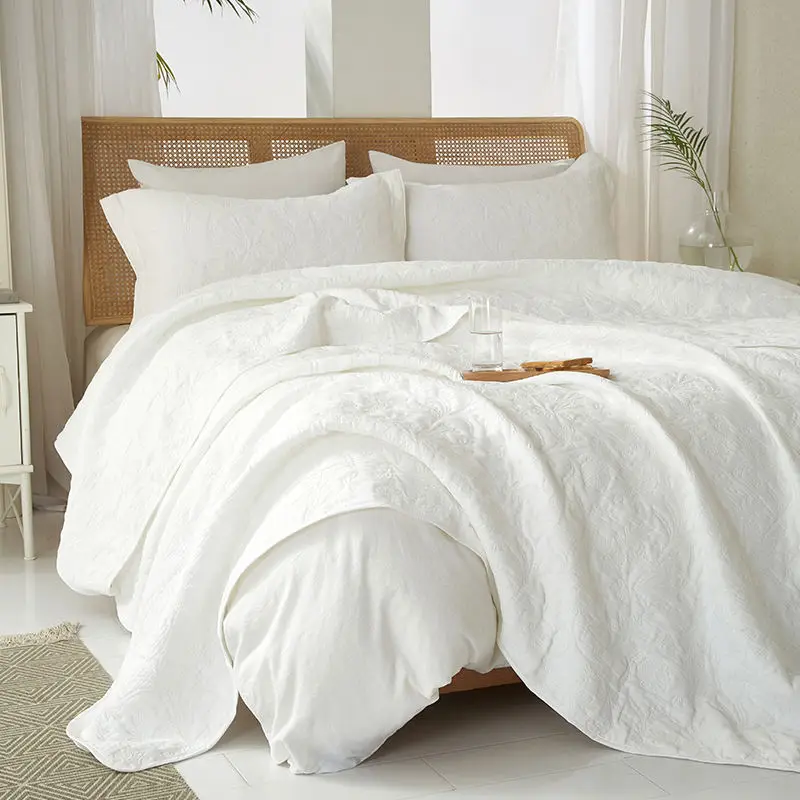Оптовая продажа, многоцелевые теплые покрывала размера «king-queen size», двойные белые жаккардовые покрывала и наволочки, набор стеганых одеял
