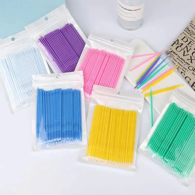 Makeup cleaning beauty disposable cotton swab grafting eyelash cleaning stick pointed head small head plastic cotton micro brush