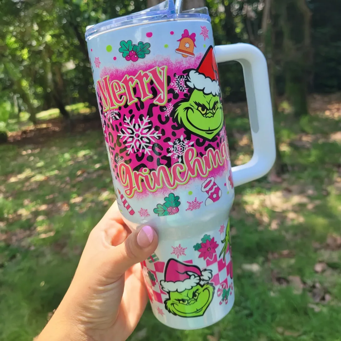 custom designer merry Christmas grinchmas Vacuum Insulation Travel Mug Portable 40oz Tumbler With Handle