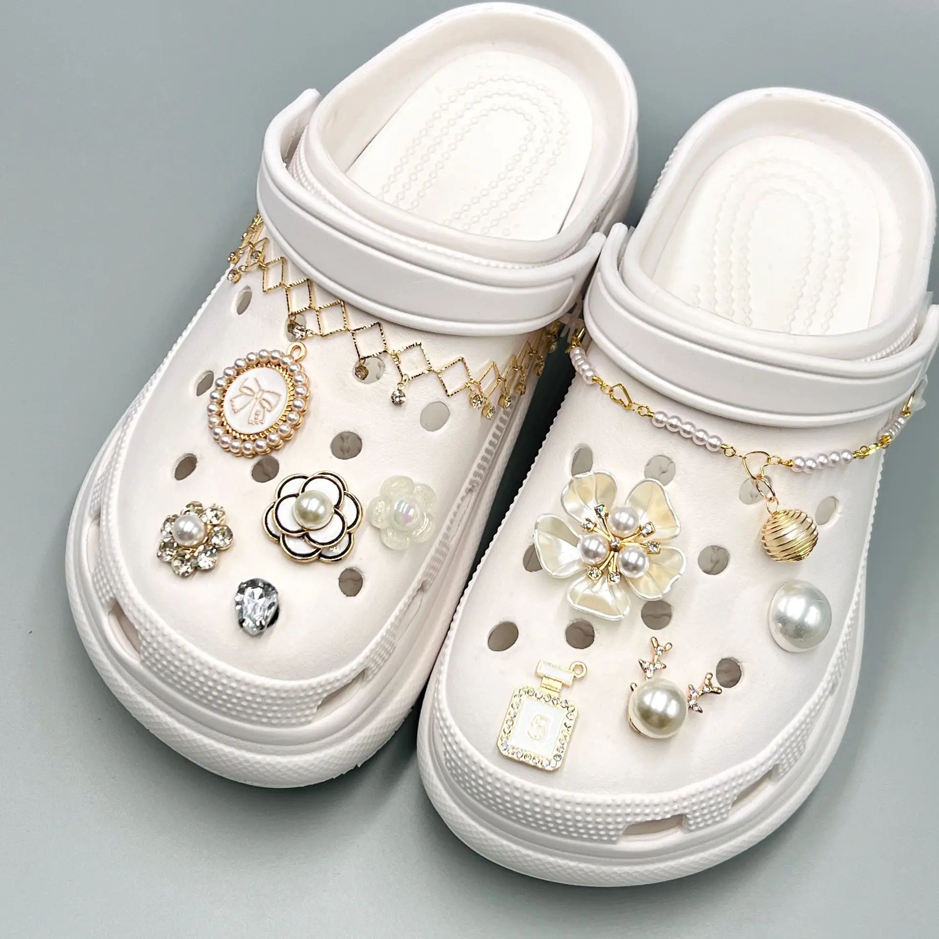 Fit Cross Cave Shoes Pearl Chain Decorative Princess Elegant Fragrant Shoe Buckle Set Accessories Little Red Book INS_12