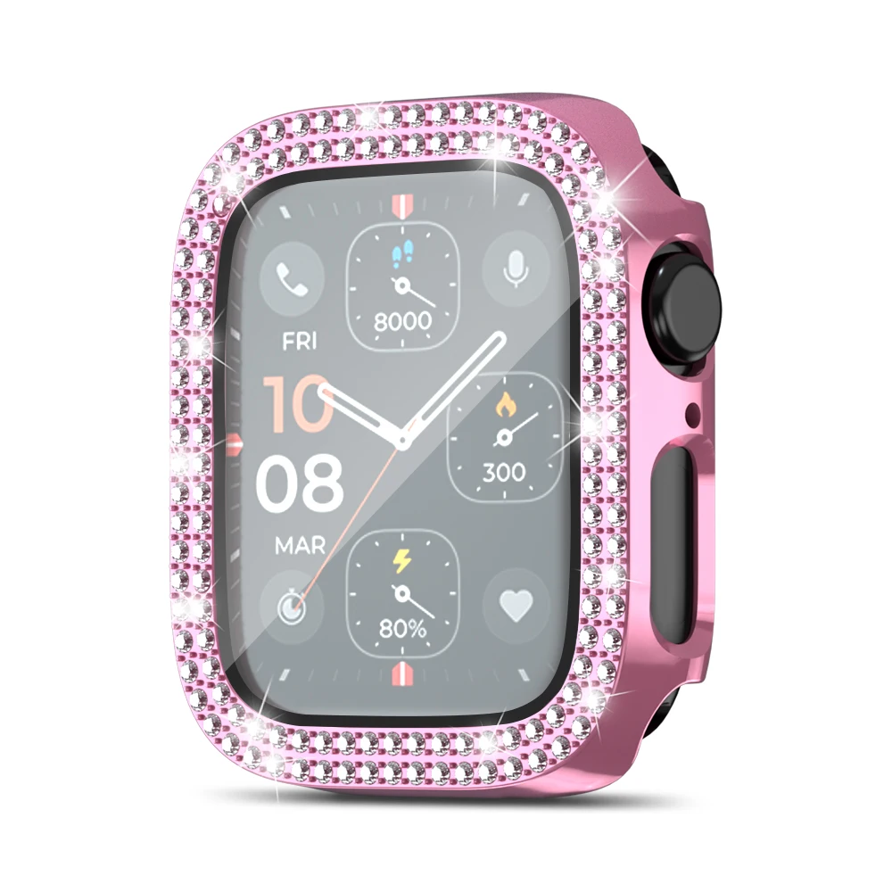 Блестящий чехол из закаленного стекла со стразами защитный для Iwatch серии 38 мм 44 41 45 поликарбоната с защитной пленкой