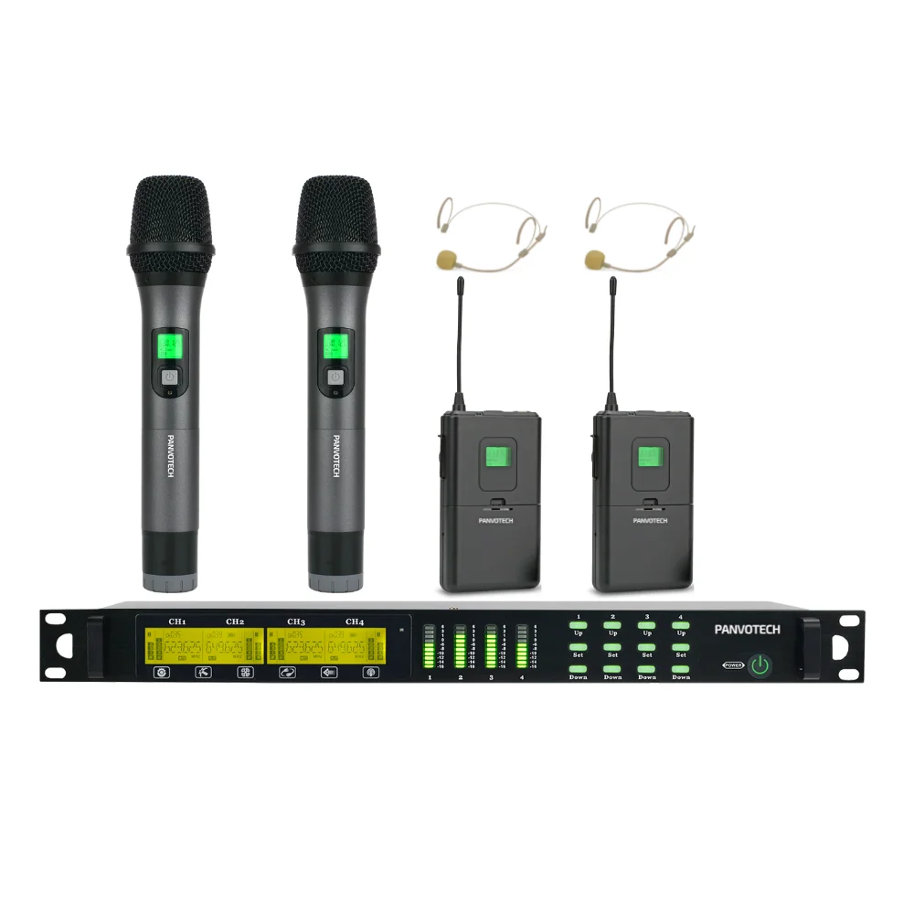 Panvotech professional uhf 4 channels wireless lavalier microphone