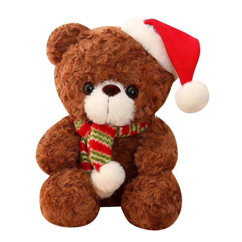 High quality plush bear Christmas atmosphere decorations lovely Christmas hat scarf teddy bear plush animal doll