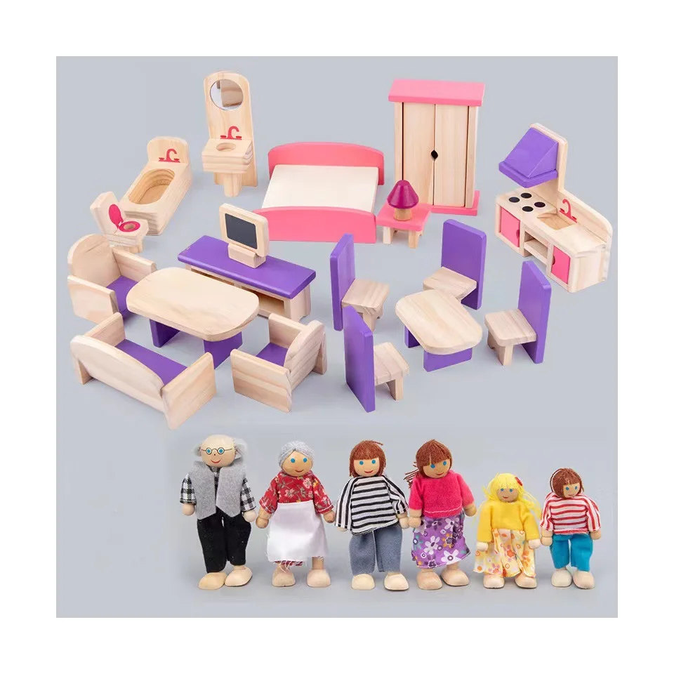 Pretend play doll house loving family doll house wooden doll house family set toys