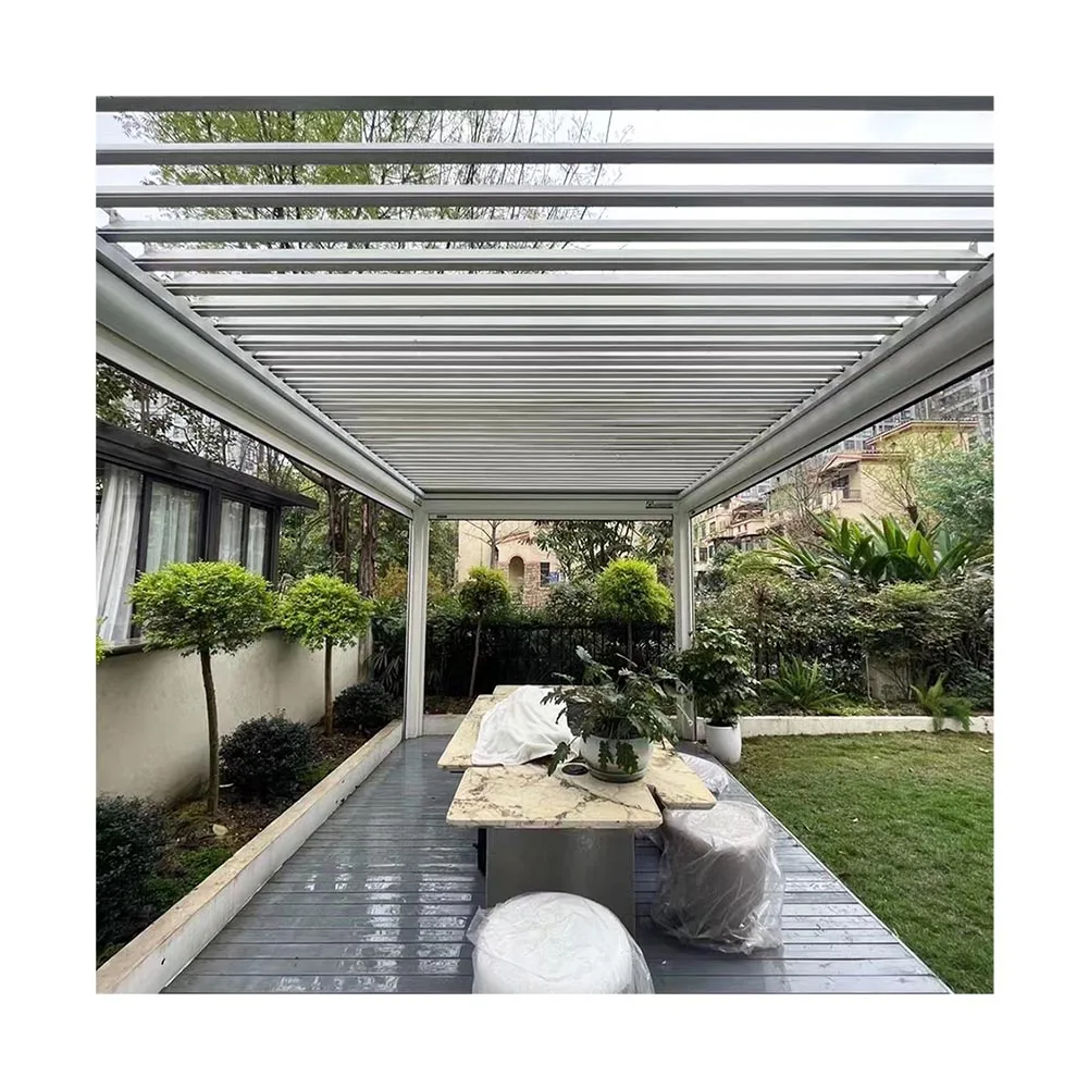 Garraf 3*3 3*4 China Modern Pergola With Sliding Canopy Wave Shade Sail With Remote Control System
