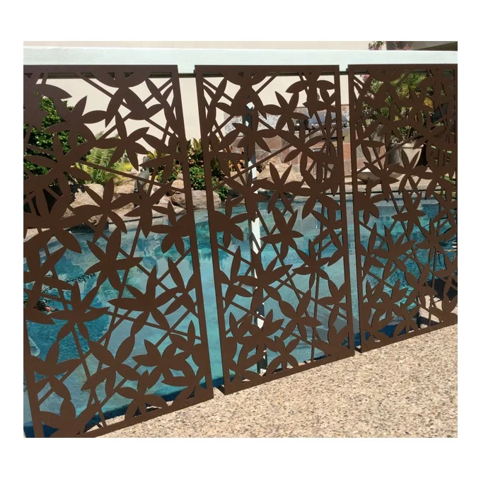 Наружная лазерная резка настенные панели, декоративные экраны и перегородки для комнаты, металлический алюминиевый сплав, классический дизайн с 3 листьями, индивидуальный дизайн 2-10 мм