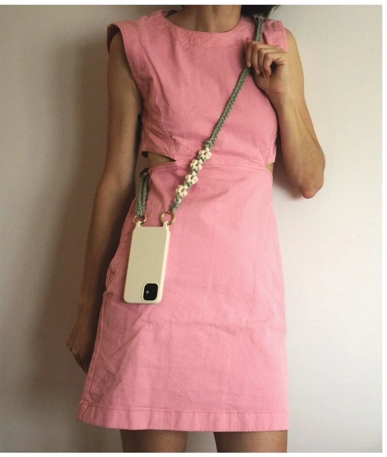 2023 New customized Daisy mobile phone chain Length adjustable Crossbody phone strap macrame Cell phone lanyard or necklaceW1548