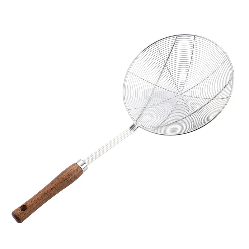 Wholesale Customized  Cooking Frying Utensils Wooden Handle Spider Strainer Skimmer Spoons Ladle