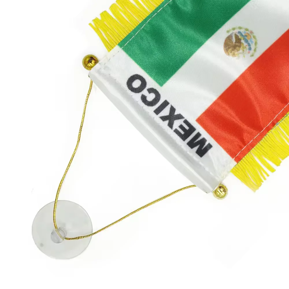 Wholesale Car Rearview Mirror Decor Small Mexico Fringy Mexican Window Hanging Mini Pennant Flag Banner with Tassels Suction Cup