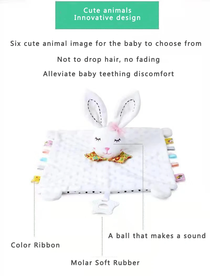 Custom Handmade Baby Soft Toy Plush Baby Security Comforter Blankets With Teether