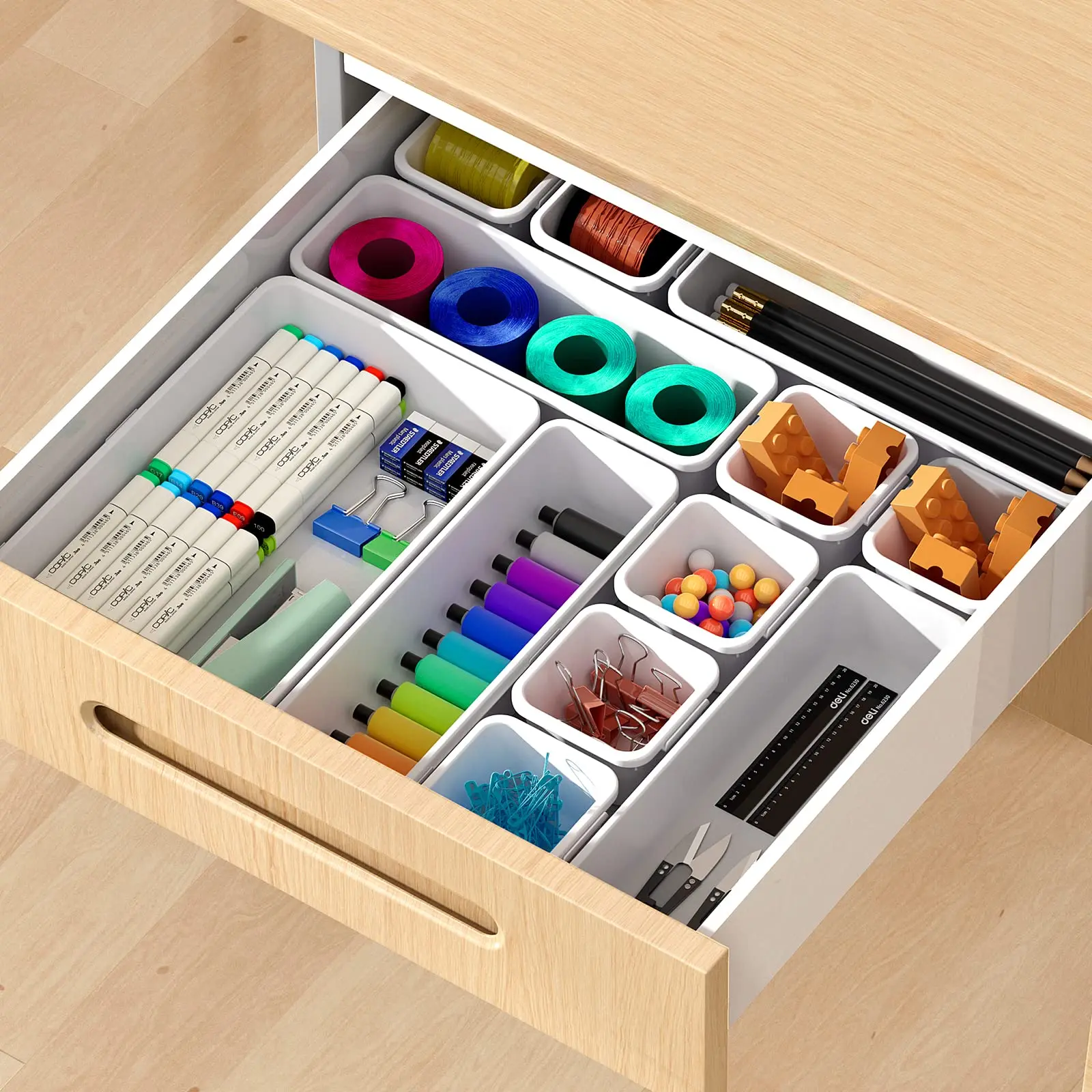NISEVEN 24pcs/Set Small Parts Plastic Storage Box Rolling Storage Cart Drawer Organizer Art Bin Things & Crafts Storage Box Set