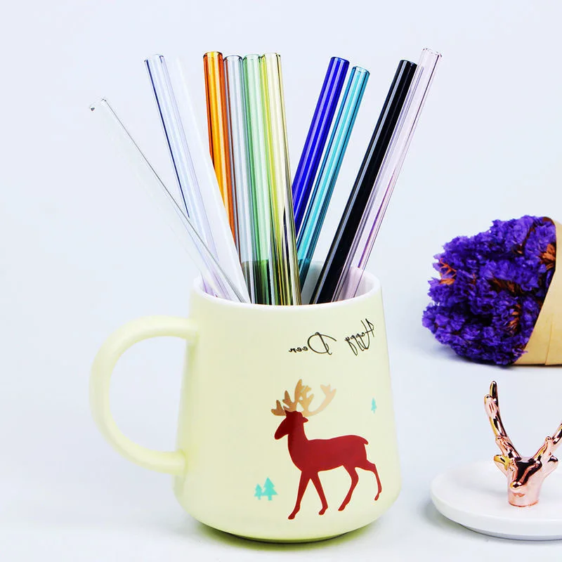 Custom Printing High borosilicate Cute Color Reusable Straight glass drinking straw for hot cold cocktail drink