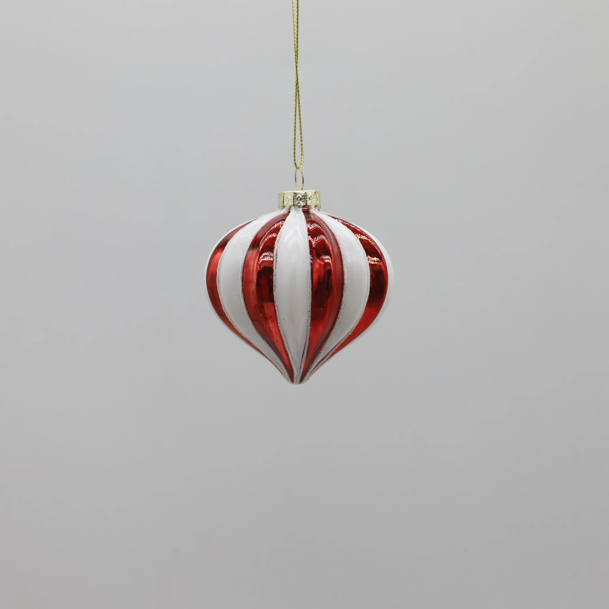 8CM White And Silver Onion Striped Decorations Glitter Glass Onion Ball For Christmas