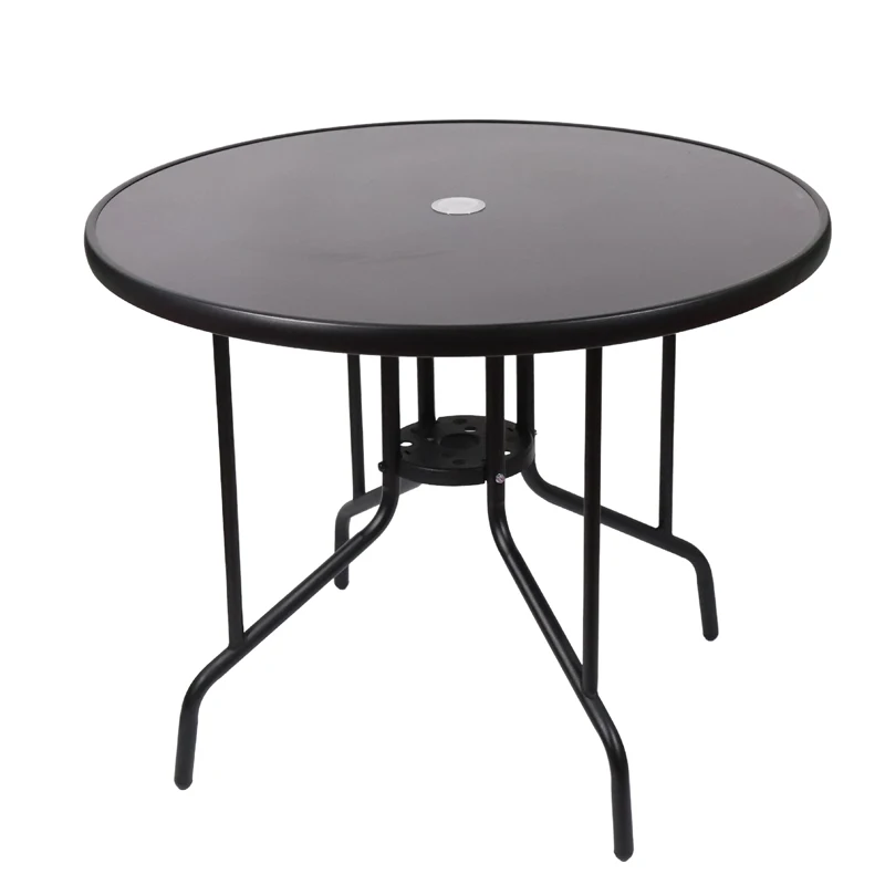 Custom Private Label black wrought iron patio round glass coffee table