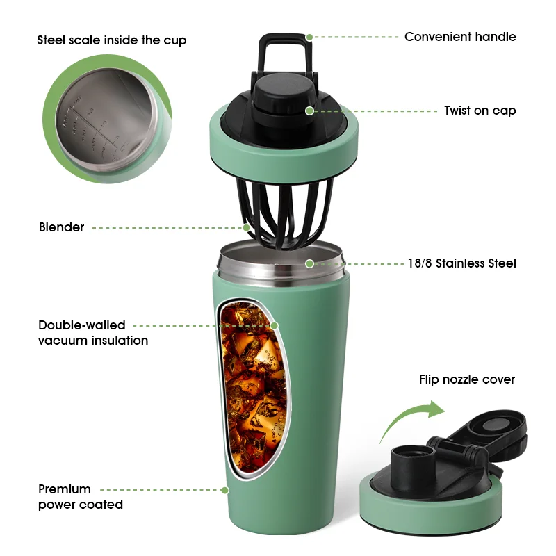 Hot Selling New stainless steel water bottle portable 700ml protein shaker bottle with compartment Gym