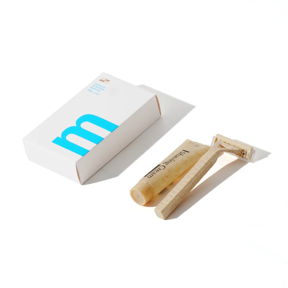 ECO friendly Wheat Straw Material Paper Box Package  Hotel Shaving Kit For Men