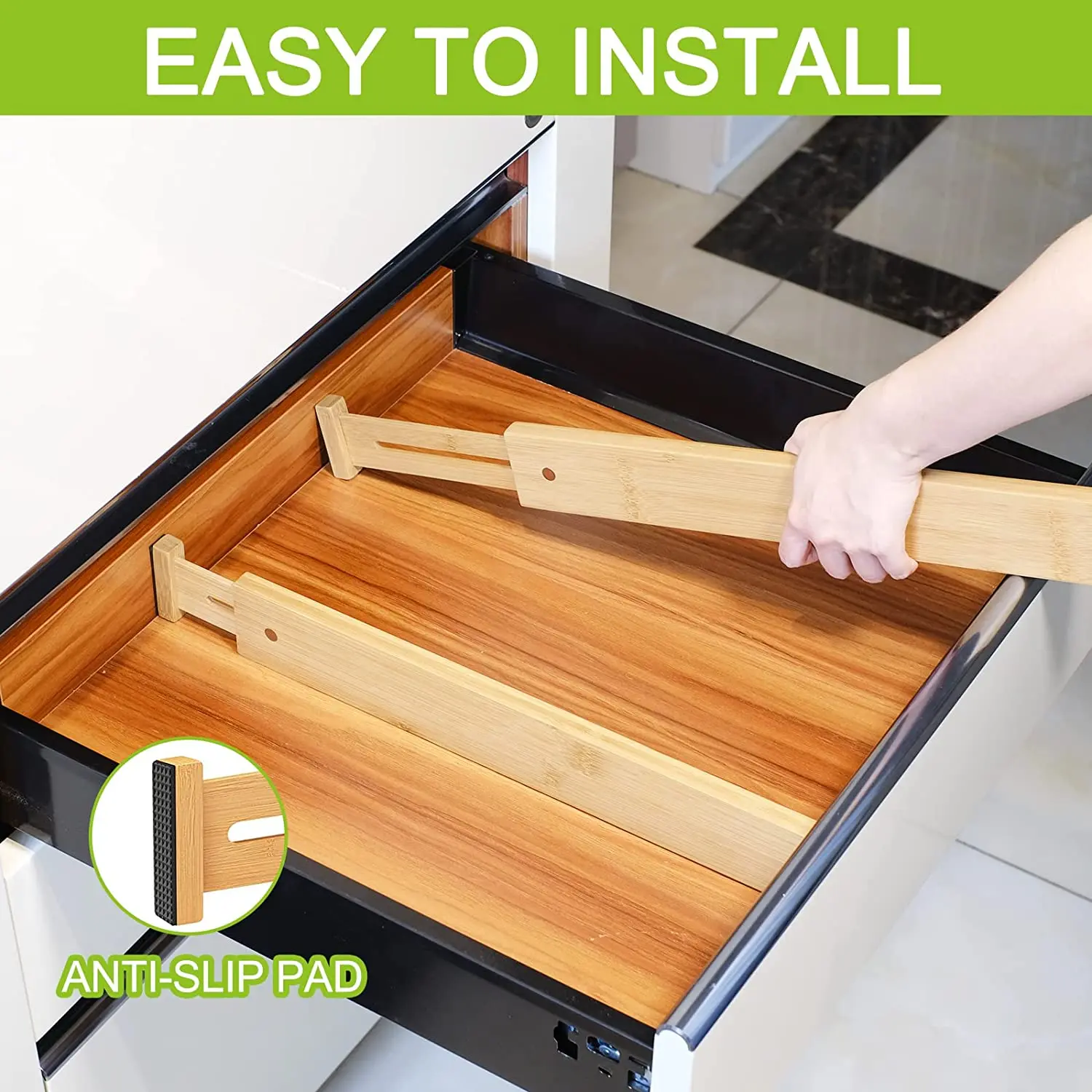 Adjustable Bamboo Drawer Dividers, 16.8-21.8 inches Expandable Kitchen Drawer Organizer for Large Utensils, Drawer Separators Or