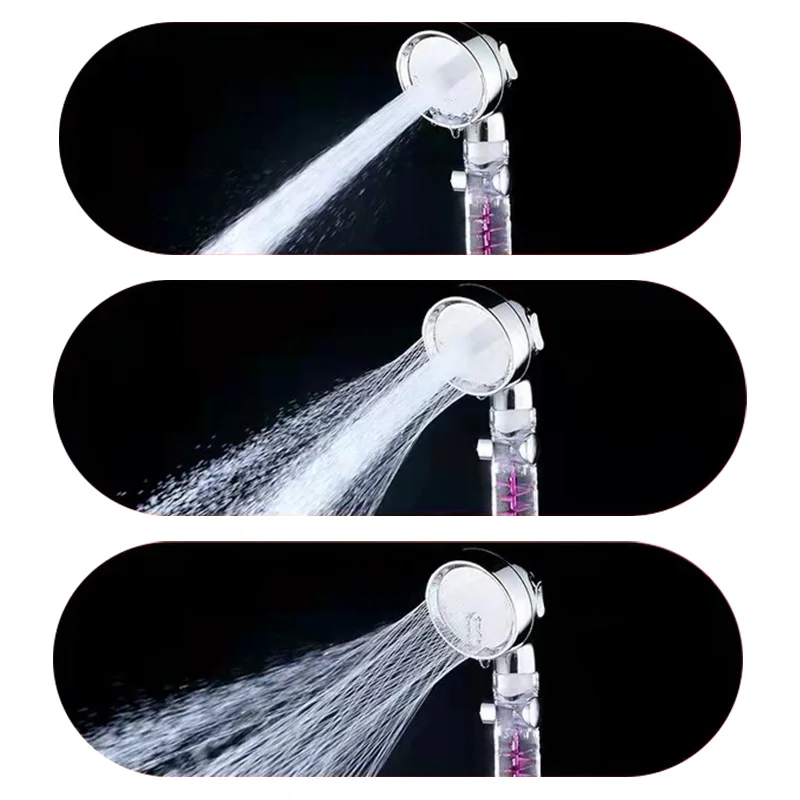 3 Function Bathroom Rotate Turbo Fan Shower Head Abs On Off Switch PP Cotton Water Spray Filter Hand Shower