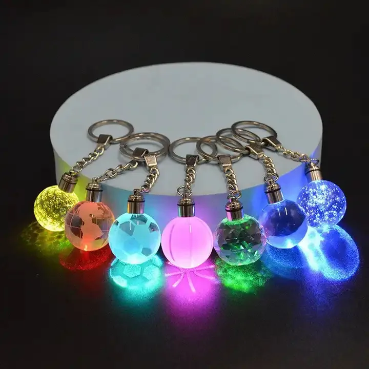 Lilangda Logo Creative Luminous Crystal Sphere Colorful Pendant Decoration Crystal Football Basketball Volleyball Keychain