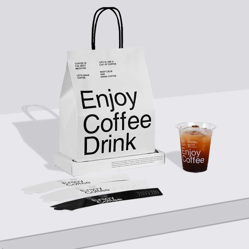 Hot selling custom printing shopping packaging restaurant coffee food delivery carrying reusable kraft paper bags