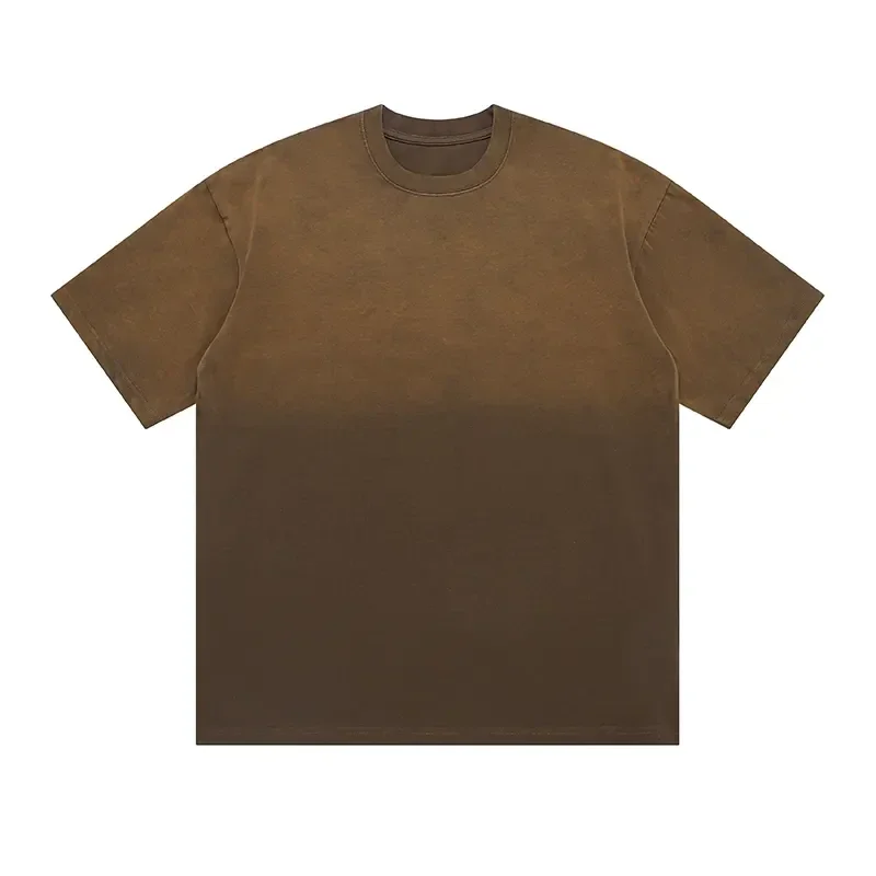 Custom Gradient Vintage Acid Wash Round Neck Boxy Fit Drop Shoulder Oversized Blank Cotton Plain T Shirt