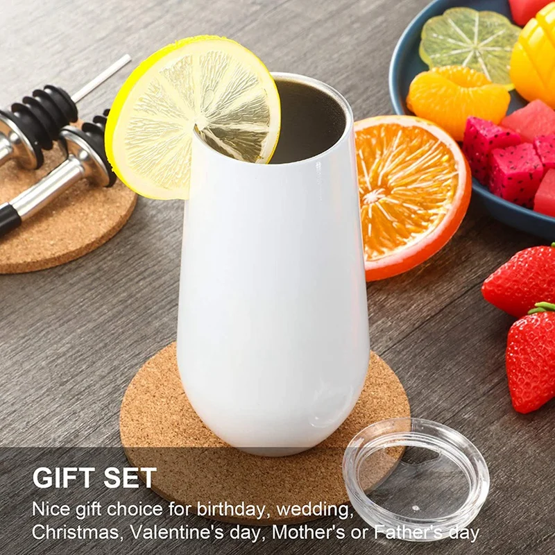 6oz 9oz 12oz Custom Logo Print Vacuum Insulated Wine Tumbler Mug Stainless Steel Powder Coated Stemless Wine Tumbler With Lid