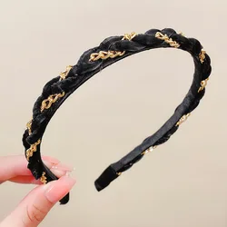 Korean the leather chain girl simple go out pressure hair headband braided twist hairband hair accessories