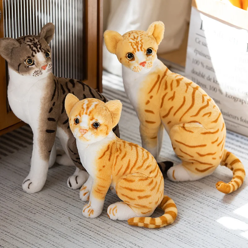 Moderate size simulation stuffed animal cat soft lifelike realistic sitting cute plush stuffed animals cat toy