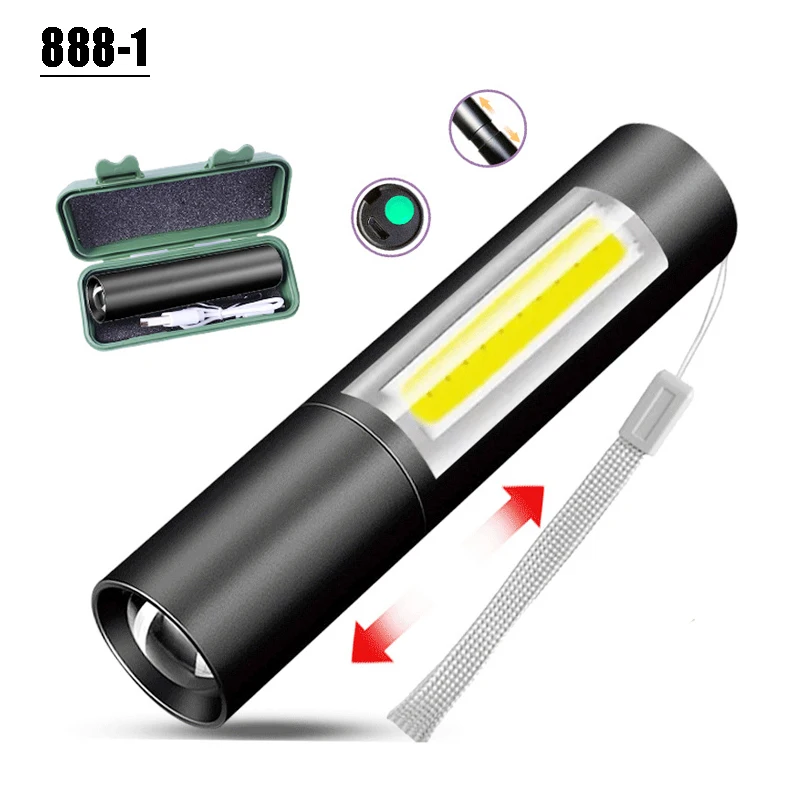Портативный алюминиевый сплав usb Перезаряжаемый cob зум Мини светодиодный фонарик Камуфляж